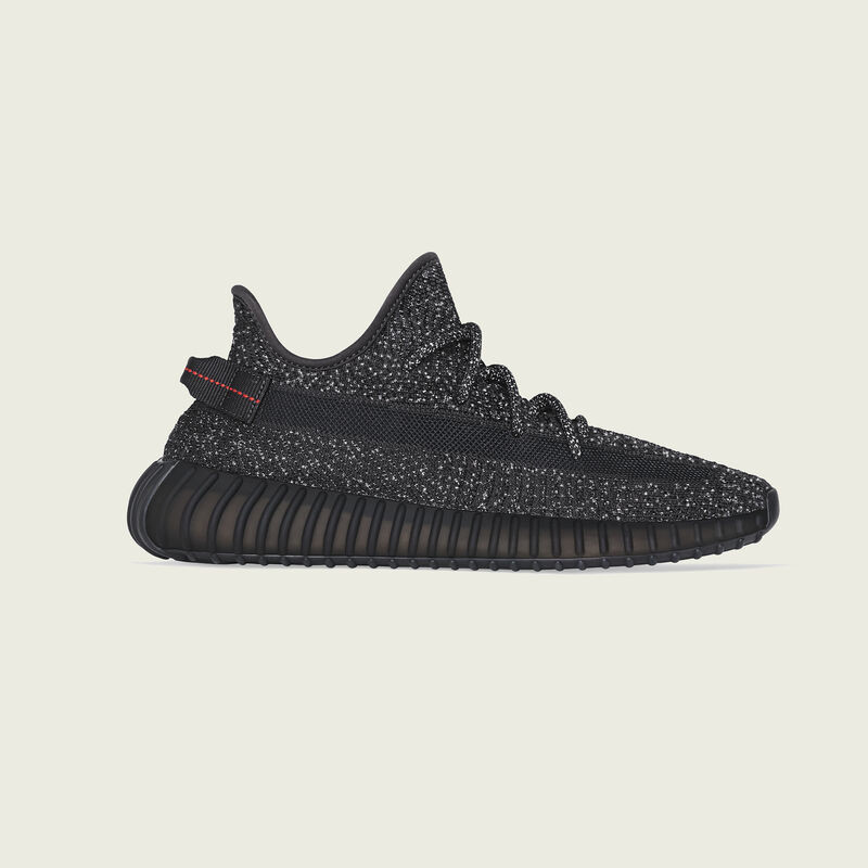 Black reflective yeezy 350 v2 on sale